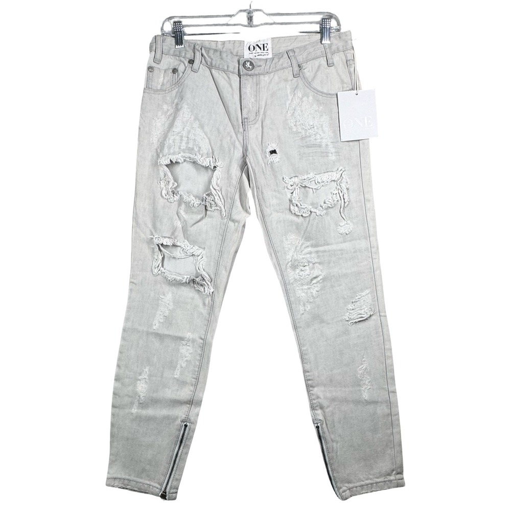 One Teaspoon Jeans Trashed Free Birds 29 Low Rise Skinny‎ Ankle Zip Y2K Grunge